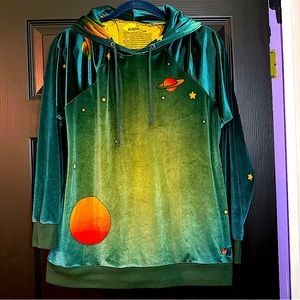 Aviator Nation pullover cosmic hoodie velvet velour discontinued MED green space